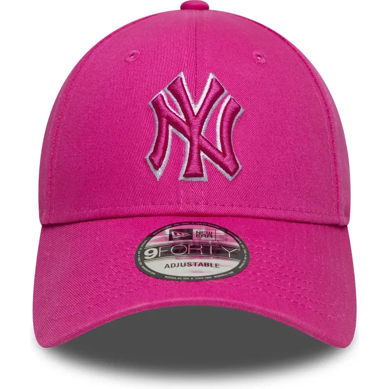 casquette-courbee-rose-ajustable-avec-logo-rose-9forty-team-outline-new-york-yankees-mlb-new-era