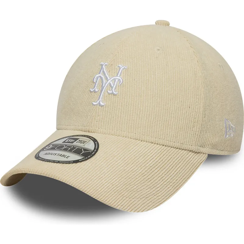 new-era-curved-brim-9forty-soft-cord-new-york-mets-mlb-beige-adjustable-cap