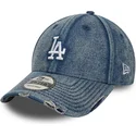 blaue-verstellbare-curved-visor-cap-9forty-acid-wash-denim-der-los-angeles-dodgers-mlb-von-new-era