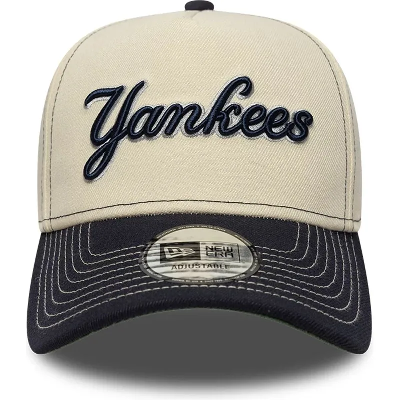 casquette-courbee-beige-et-bleue-marine-snapback-e-frame-city-icon-new-york-yankees-mlb-new-era