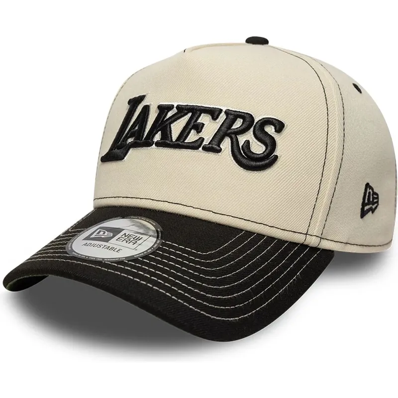 beige-und-schwarze-gebogene-snapback-kappe-e-frame-city-icon-der-los-angeles-lakers-nba-von-new-era