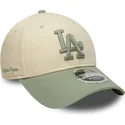 casquette-courbee-beige-et-verte-snapback-avec-logo-vert-9forty-m-crown-side-script-los-angeles-dodgers-mlb-new-era