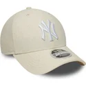 beige-gebogene-snapback-kappe-9forty-m-crown-linen-der-new-york-yankees-mlb-von-new-era