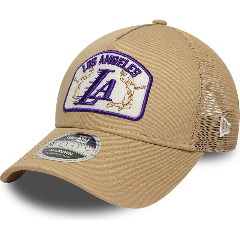 casquette-trucker-beige-9forty-m-crown-a-frame-los-angeles-lakers-nba-new-era