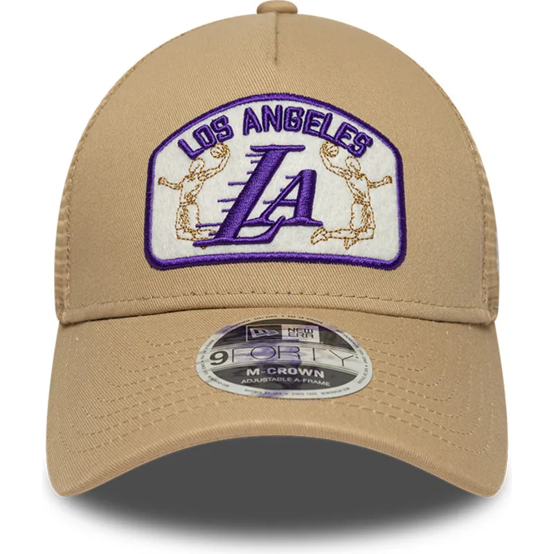 casquette-trucker-beige-9forty-m-crown-a-frame-los-angeles-lakers-nba-new-era