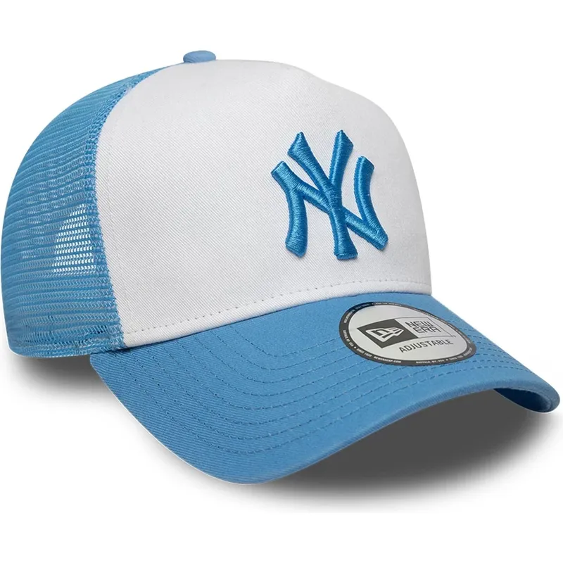 casquette-trucker-bleue-et-blanche-avec-logo-bleu-a-frame-league-essential-new-york-yankees-mlb-new-era