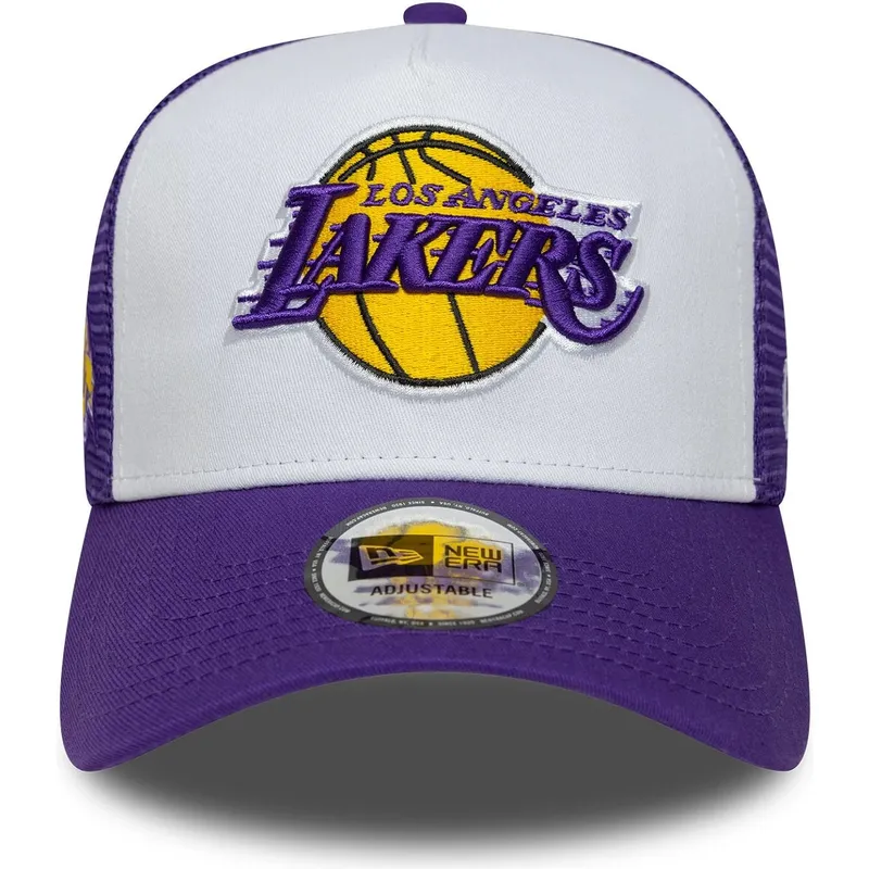 casquette-trucker-violette-et-blanche-a-frame-side-patch-los-angeles-lakers-nba-new-era