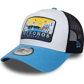 New Era A Frame Location Patch Mykonos Blue Trucker Hat