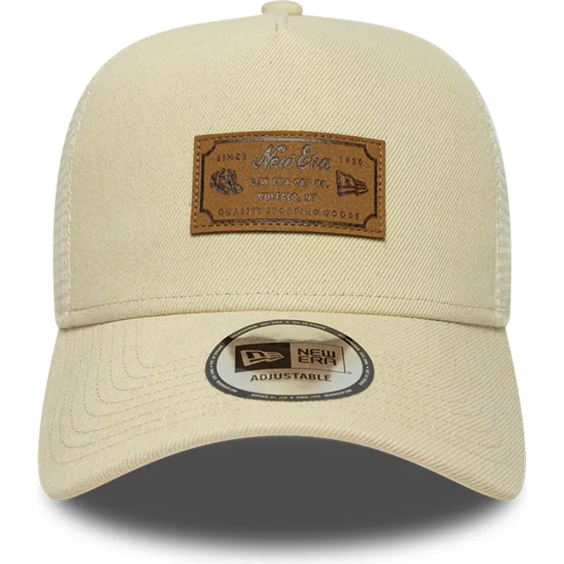 trucker-cap-beige-a-frame-denim-leather-patch-von-new-era