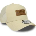 new-era-a-frame-denim-leather-patch-beige-trucker-hat