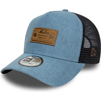 Trucker-Cap blau A Frame Denim Leather Patch von New Era