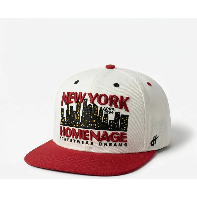 gorra-plana-beige-y-roja-snapback-nysky-skylines-the-snap-de-homenage