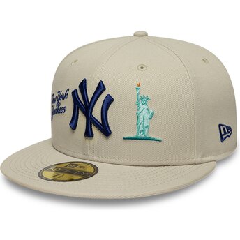 Beige angepasste Flatcap mit marineblauem Logo 59FIFTY City Icon der New York Yankees von New Era