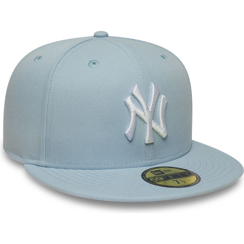 hellblaue-eng-anliegende-flat-cap-59fifty-league-essential-der-new-york-yankees-mlb-von-new-era