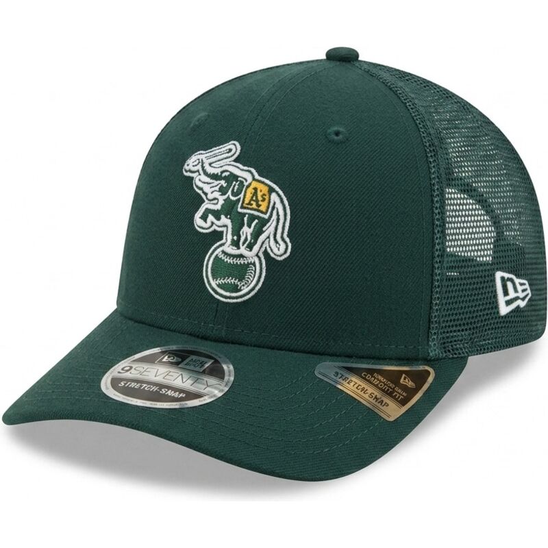 grune-trucker-kappe-9seventy-stretch-snap-evergreen-der-oakland-athletics-mlb-von-new-era