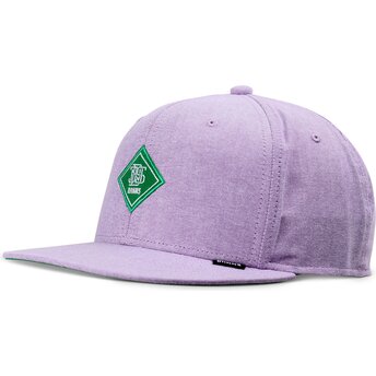 Violette Flatcap Snapback mit grünem OxfordContra Logo von Djinns