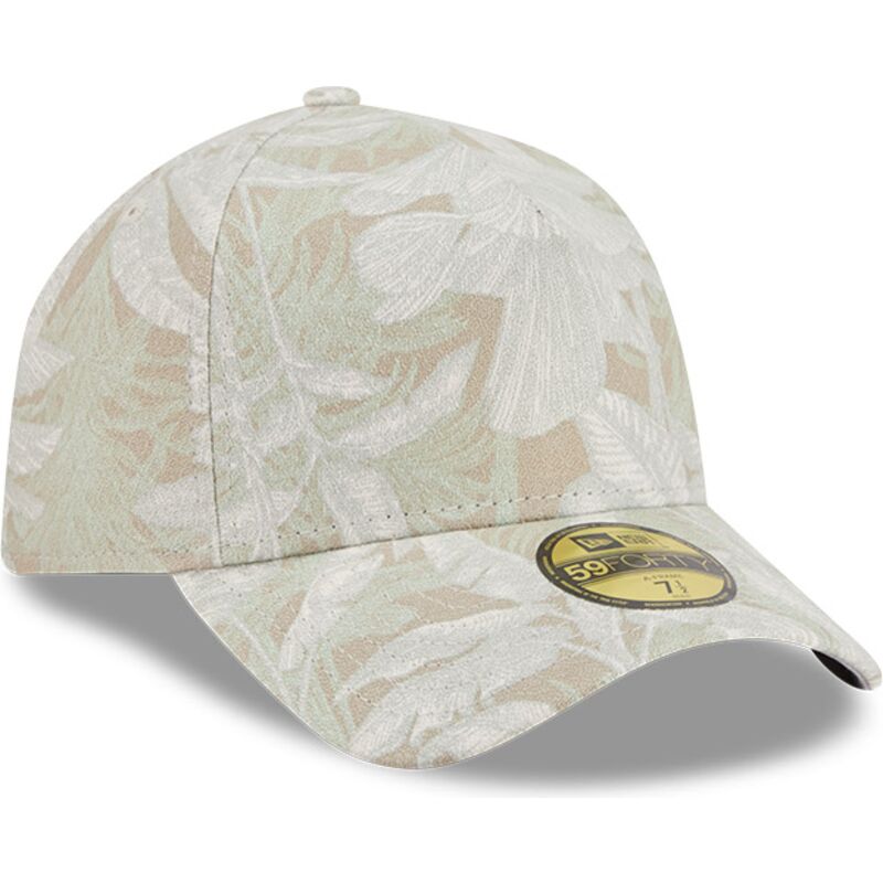 casquette-courbee-beige-ajustee-59forty-a-frame-leafy-palm-new-era