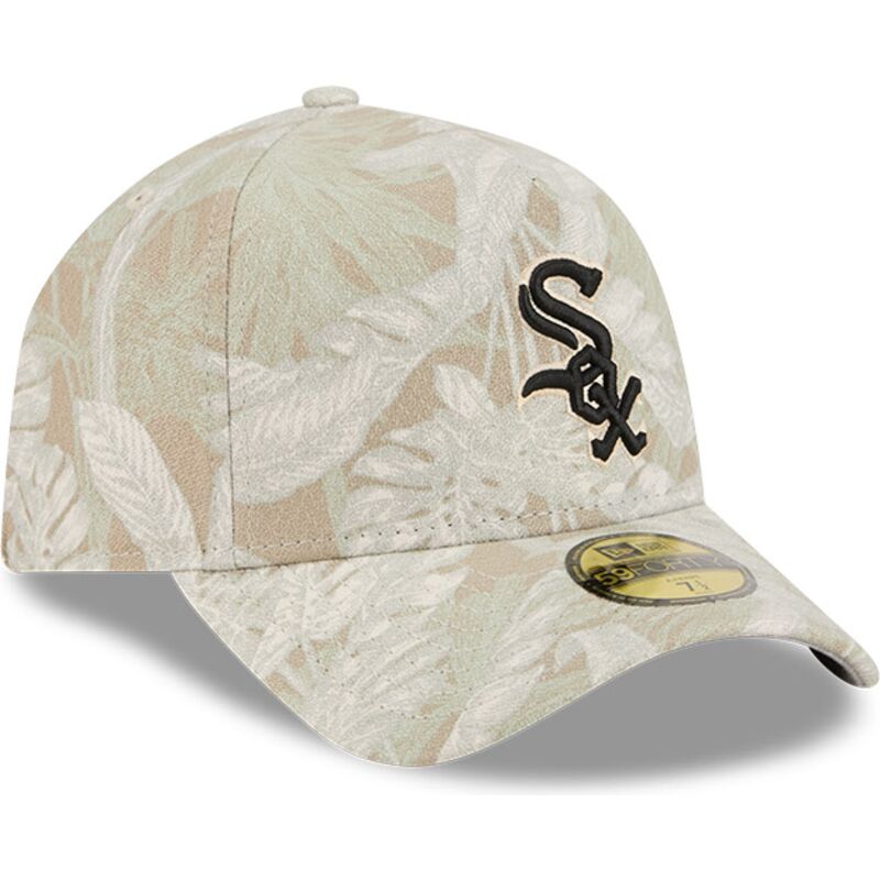 casquette-courbee-beige-ajustee-59forty-a-frame-leafy-palm-chicago-white-sox-mlb-new-era