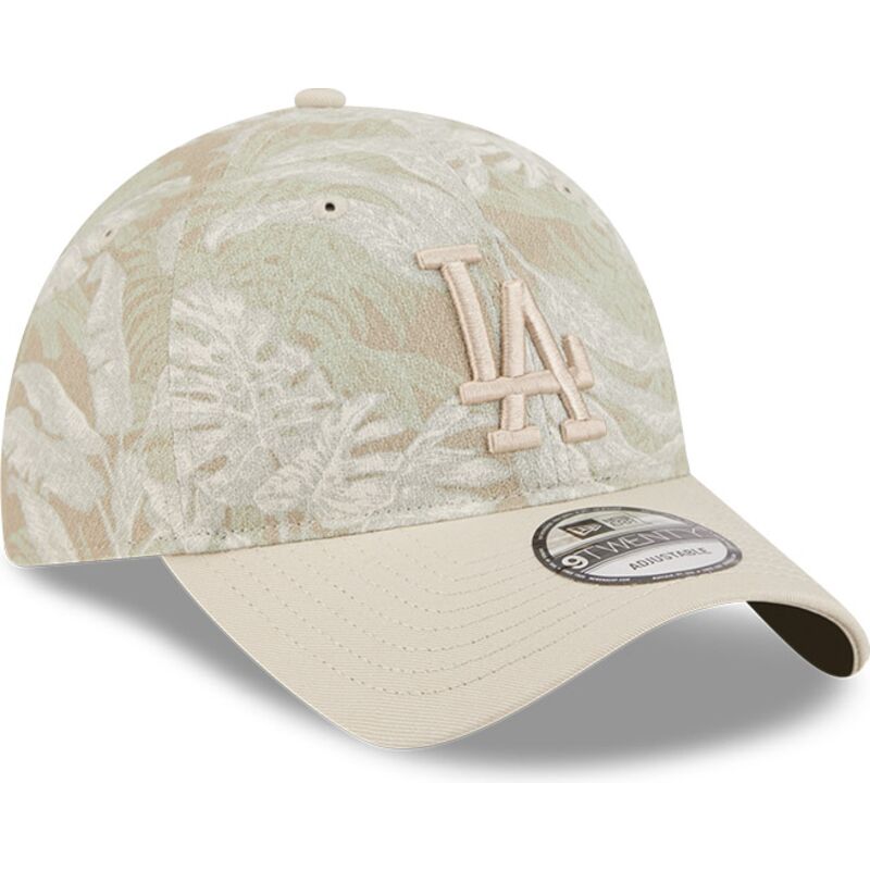 beige-gebogene-verstellbare-9twenty-leafy-palm-kappe-der-los-angeles-dodgers-mlb-von-new-era