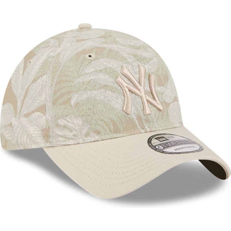 beige-gebogene-verstellbare-9twenty-leafy-palm-kappe-der-new-york-yankees-mlb-von-new-era