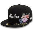 casquette-plate-noire-ajustee-59fifty-floral-emb-new-era