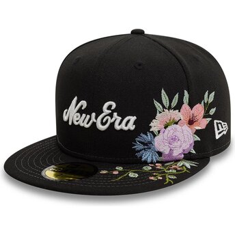 Schwarze anliegende 59FIFTY Floral Emb Flatcap von New Era