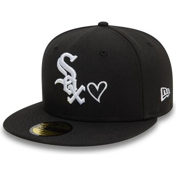 Schwarze anliegende 59FIFTY Flatcap Heart Icon der Chicago White Sox MLB von New Era