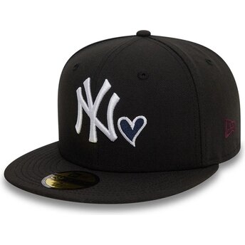 Schwarze anliegende 59FIFTY Flatcap Heart Icon der New York Yankees MLB von New Era