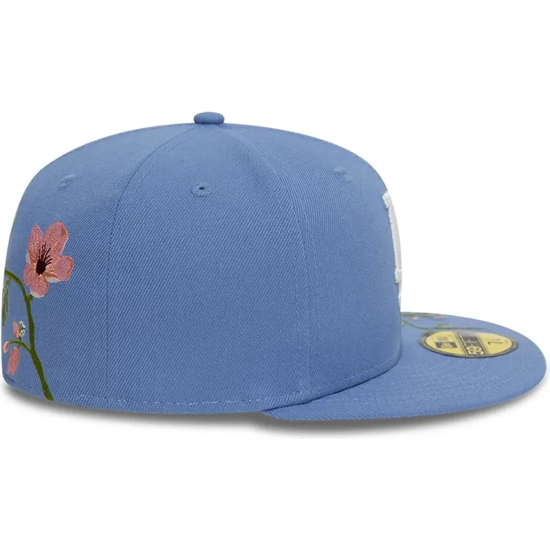 blaue-flache-angepasste-59fifty-floral-kappe-der-los-angeles-dodgers-mlb-von-new-era
