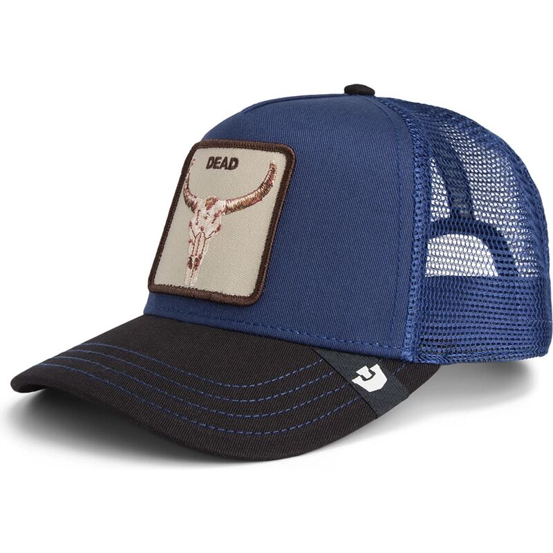 casquette-trucker-bleue-et-noire-boeuf-two-tone-skull-grit-the-farm-goorin-bros