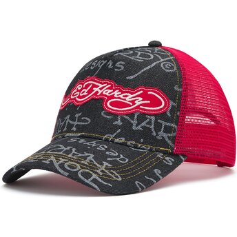 Casquette trucker noire et rouge Don Denim Ed Hardy