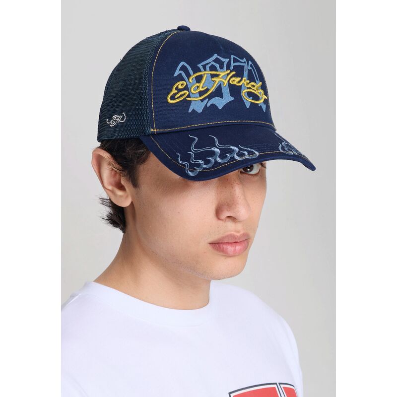 casquette-trucker-bleue-marine-et-jaune-1971-ed-hardy