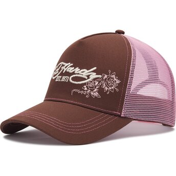 Mützen gebogen braun snapback rosa Skull And Roses von Ed Hardy