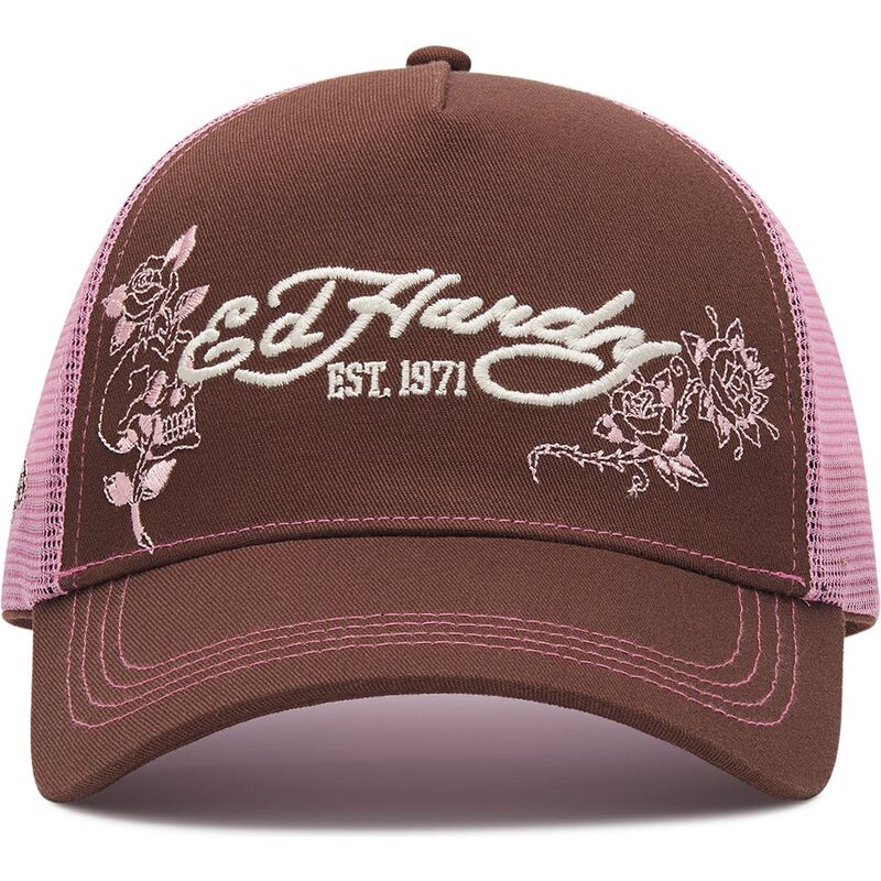 mutzen-gebogen-braun-snapback-rosa-skull-and-roses-von-ed-hardy mutzen-gebogen-braun-snapback-rosa-skull-and-roses-von-ed-hardy