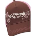 casquette-trucker-marron-et-rose-skull-and-roses-ed-hardy