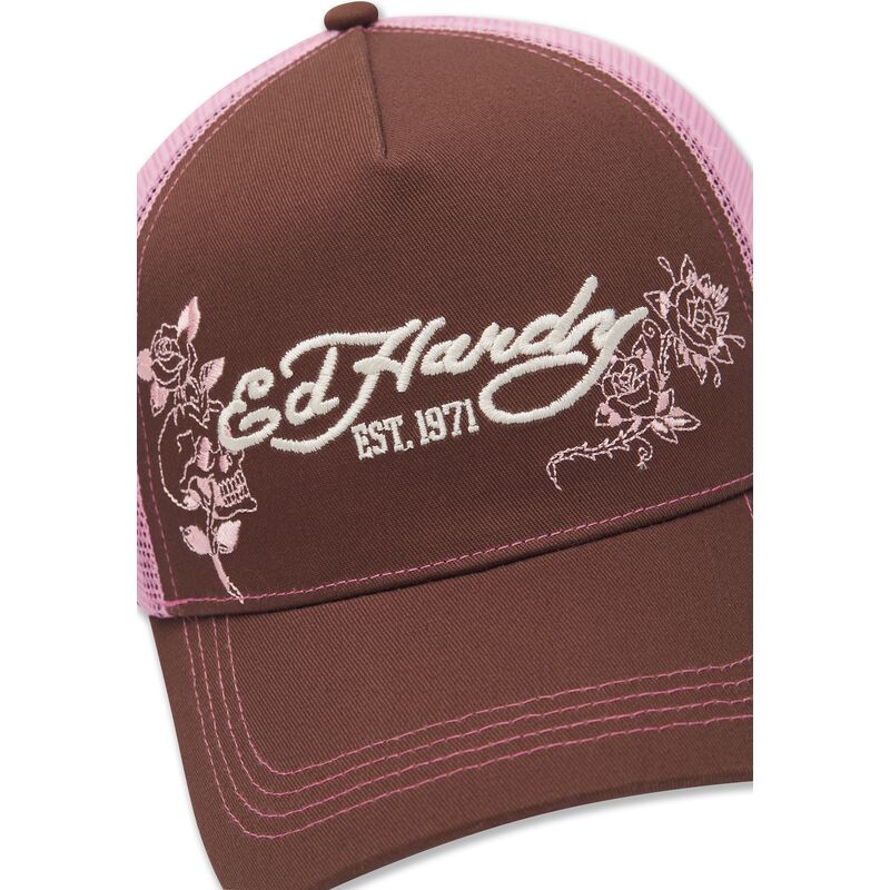 mutzen-gebogen-braun-snapback-rosa-skull-and-roses-von-ed-hardy mutzen-gebogen-braun-snapback-rosa-skull-and-roses-von-ed-hardy