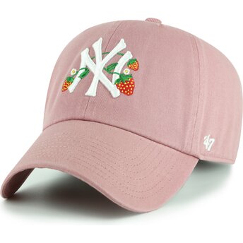 Mützen gebogen rosa verstellbares band für Kinder Clean Up Icon Alt Strawberry der New York Yankees MLB von 47 Brand