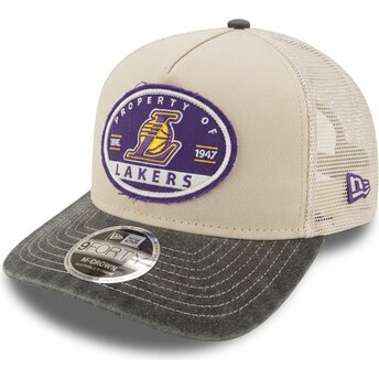 Mützen gebogen beige snapback 9FORTY M-Crown A Frame Fray der Los Angeles Lakers NBA von New Era