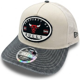 Casquette trucker beige et grise 9FORTY M-Crown A Frame Fray Chicago Bulls NBA New Era