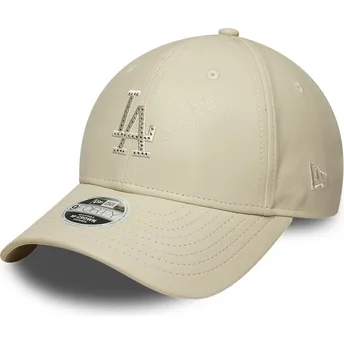 Casquette courbée beige snapback pour femme avec logo beige 9FORTY M-Crown PU Diamante Los Angeles Dodgers MLB New Era