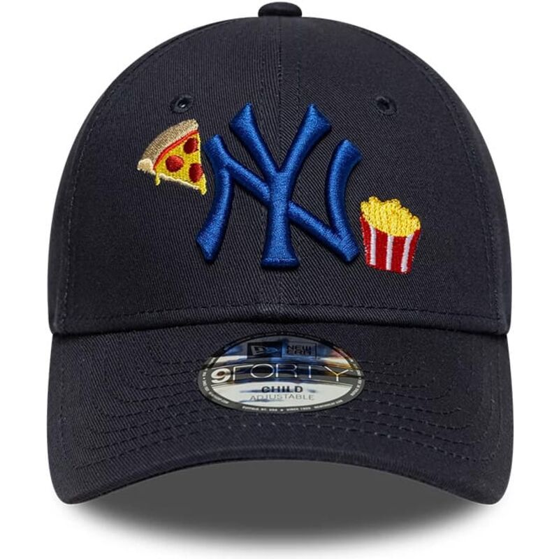 mutzen-gebogen-marineblau-verstellbares-band-fur-kinder-9forty-food-icon-der-new-york-yankees-mlb-von-new-era