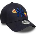 mutzen-gebogen-marineblau-verstellbares-band-fur-kinder-9forty-food-icon-der-new-york-yankees-mlb-von-new-era