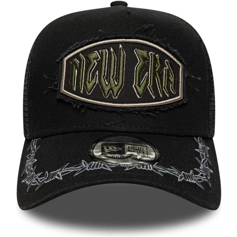 casquette-trucker-noire-e-frame-distressed-patch-new-era