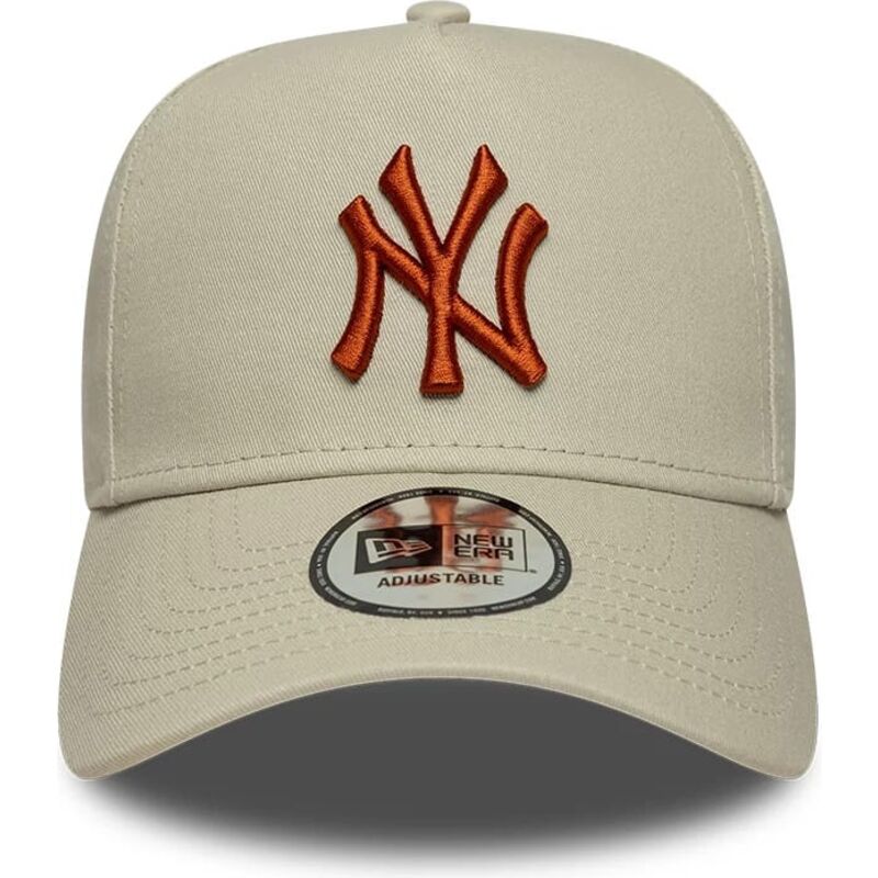 casquette-courbee-beige-snapback-avec-logo-marron-e-frame-league-essential-new-york-yankees-mlb-new-era