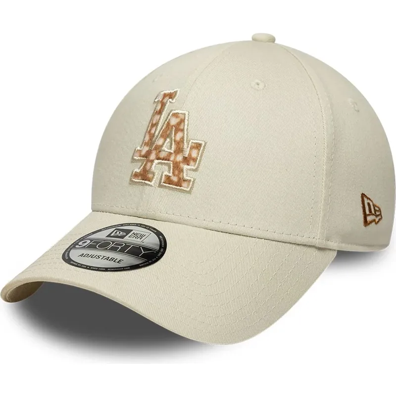 mutzen-gebogen-beige-verstellbares-band-9forty-faux-pony-infill-der-los-angeles-dodgers-mlb-von-new-era