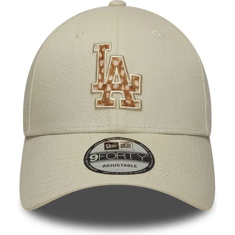 mutzen-gebogen-beige-verstellbares-band-9forty-faux-pony-infill-der-los-angeles-dodgers-mlb-von-new-era