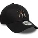 casquette-courbee-noire-ajustable-avec-logo-marron-9forty-faux-pony-infill-new-york-yankees-mlb-new-era