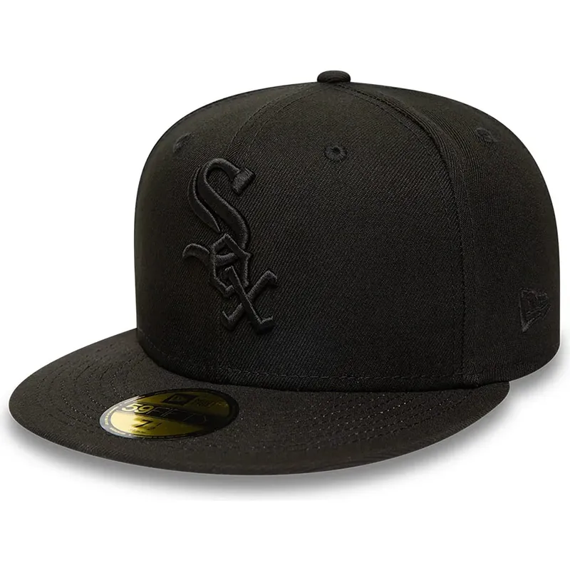 casquette-plate-noire-ajustee-avec-logo-noir-59fifty-chicago-white-sox-mlb-new-era