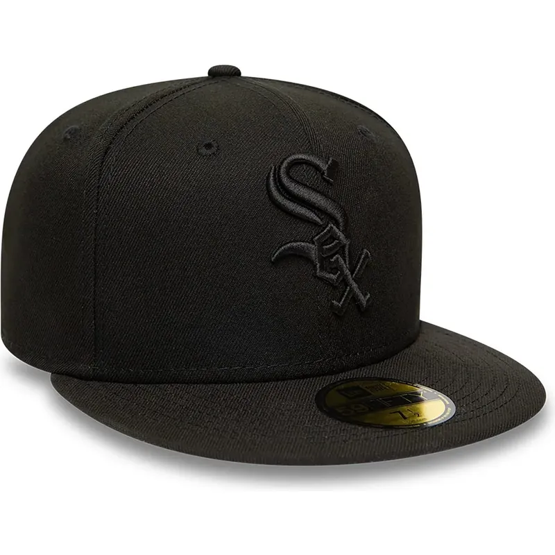 casquette-plate-noire-ajustee-avec-logo-noir-59fifty-chicago-white-sox-mlb-new-era