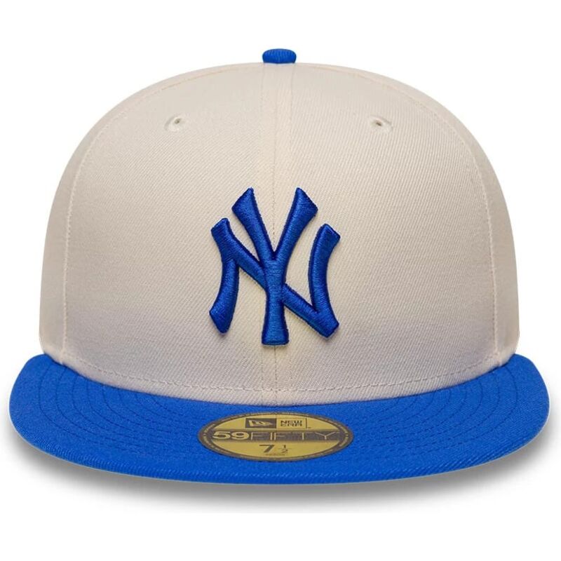 casquette-plate-beige-et-bleue-ajustee-avec-logo-bleu-59fifty-league-essential-new-york-yankees-mlb-new-era casquette-plate-beige-et-bleue-ajustee-avec-logo-bleu-59fifty-league-essential-new-york-yankees-mlb-new-era